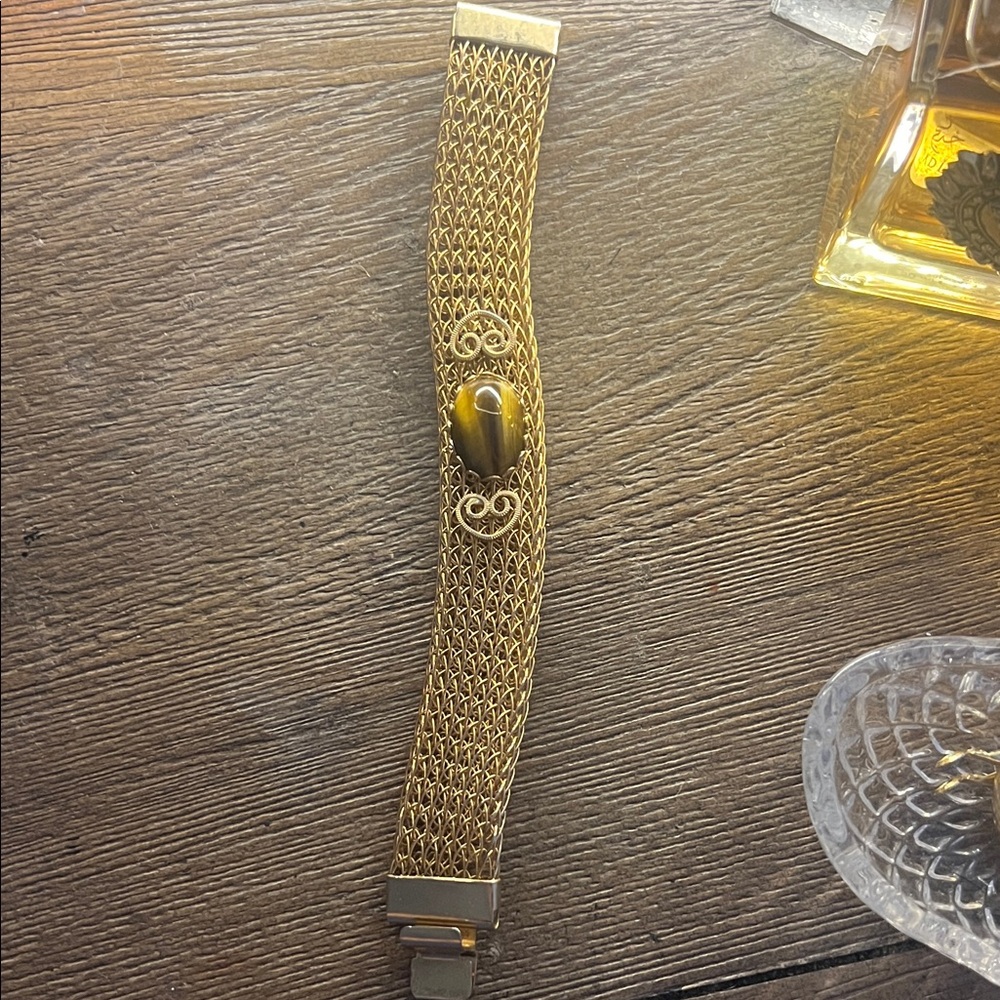 Gold Mesh Bracelet with Tiger's Eye Accent